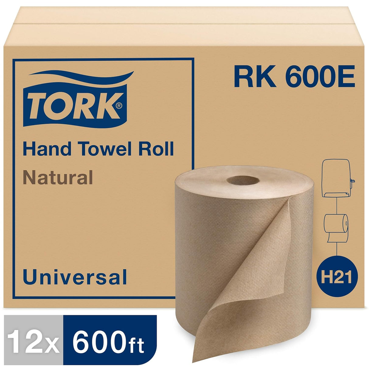 Tork Universal Hardwound Roll Towel, 1-Ply, 7.88" x 600 ft, Natural, 12/Carton (RK600E)