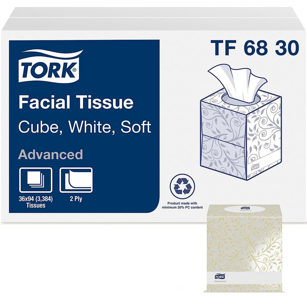 Tork® Advanced Facial Tissue, 2-Ply, 94 Tissue Box, 36 Boxes (TF6830)