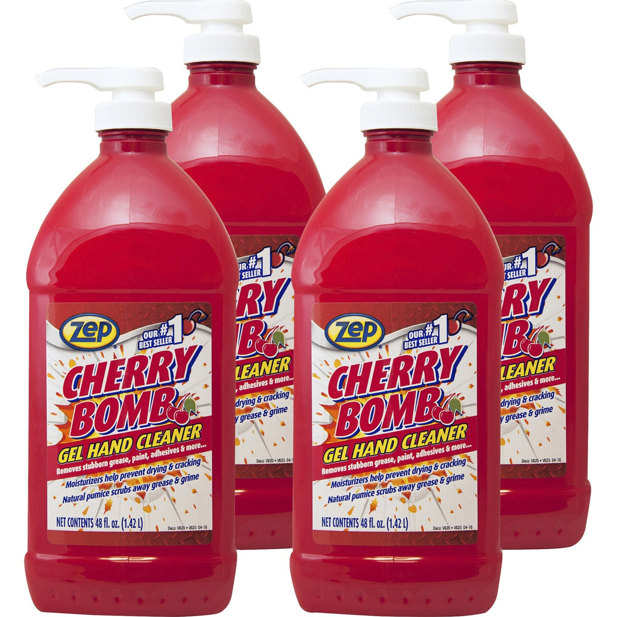 Zep Commercial Cherry Bomb Gel Hand Cleaner, Cherry Scent, 48 oz, 4/Carton (ZUCBHC484CT)