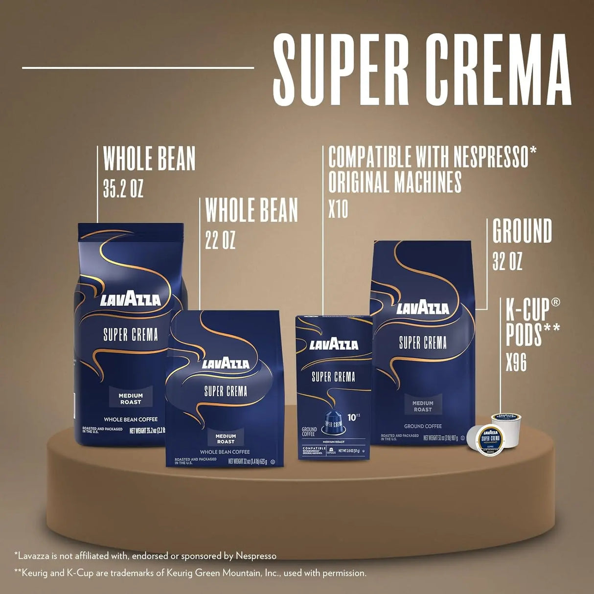 Super Crema Whole Bean Coffee, Medium Espresso Roast, Arabica and Robusta Blend, 2.2 Lb Bag, Package May Vary (Pack of 1)