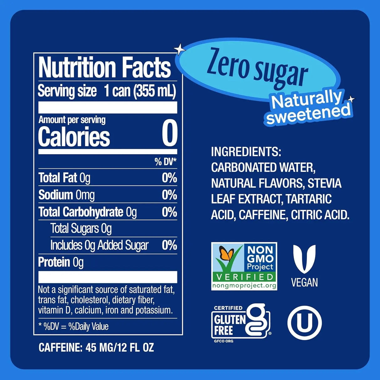 Zero Sugar Soda, Cola, 12 Oz Cans (24-Pack) – Naturally Sweetened, Zero Calorie Sugar Free Soda - Non-Gmo Project Verified, Gluten-Free, Vegan