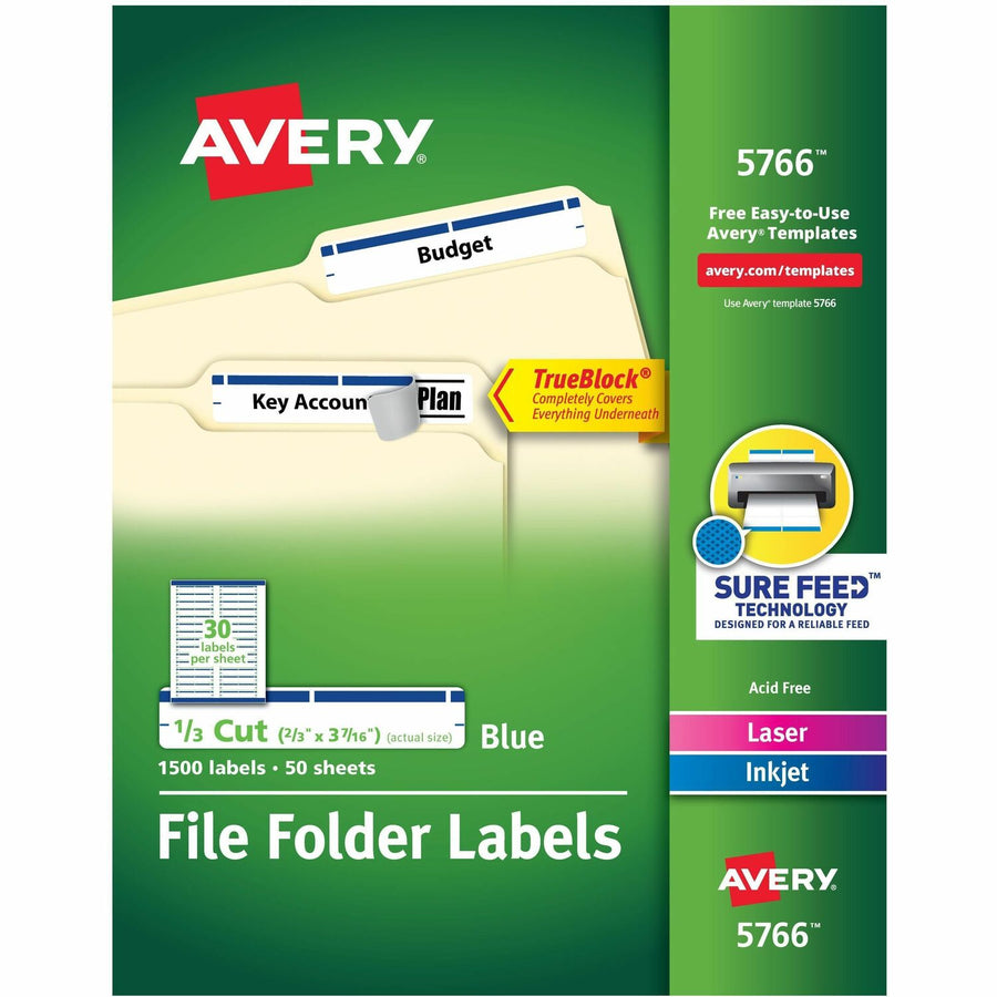 Avery TrueBlock File Folder Labels, Blue, 1500 / Box — view 1
