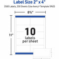 Avery Shipping Labels, Sure Feed, 2" x 4", 2,500 Labels (5963), White, 2500 / Box, AVE5963