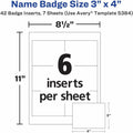 Avery Name Badges with Clips, 3" x 4", 40 Badges (5384), White, 8 1/2" x 11", 1 Box, AVE5384