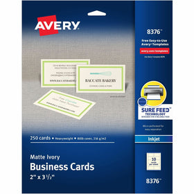 Avery Sure Feed Ivory Business Cards, 8 1/2" x 11", 250 / Pack, AVE8376