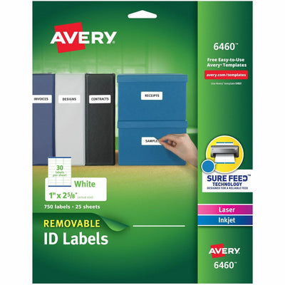 Avery Removable I.D. Laser/Inkjet Labels, White, 750 / Pack, AVE6460