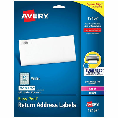 Avery Easy Peel Return Address Labels, 1/2"x1-3/4", 800 Labels ), White, 80 / Pack — view 1