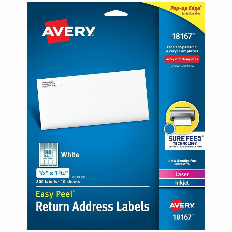 Avery Easy Peel Return Address Labels, 1/2"x1-3/4", 800 Labels ), White, 80 / Pack — view 1