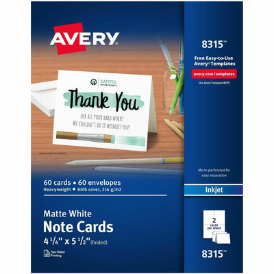 Avery Note Cards, White, 5 1/2" x 4 1/4", 60 / Box, AVE8315
