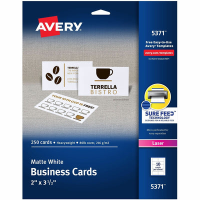 Avery Microperforated Business Cards with Sure Feed(R) Technology, White, 8 1/2" x 11", 250 / Pack — view 1