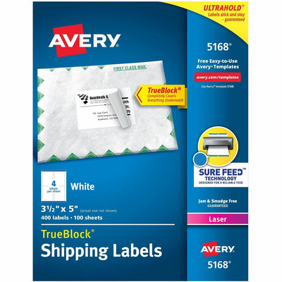 Avery Shipping Labels, Sure Feed, 3-1/2" x 5", 400 Labels ), White, 400 / Box — view 1