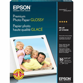 Epson Premium Photo Glossy InkJet Paper, White, 8 1/2" x 11", 1 Pack, EPSS041667