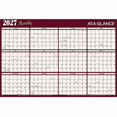 ACCO At-A-Glance Horizontal Reversible Erasable Wall Calendar, Burgundy, 48", 6EA/CT — view 1