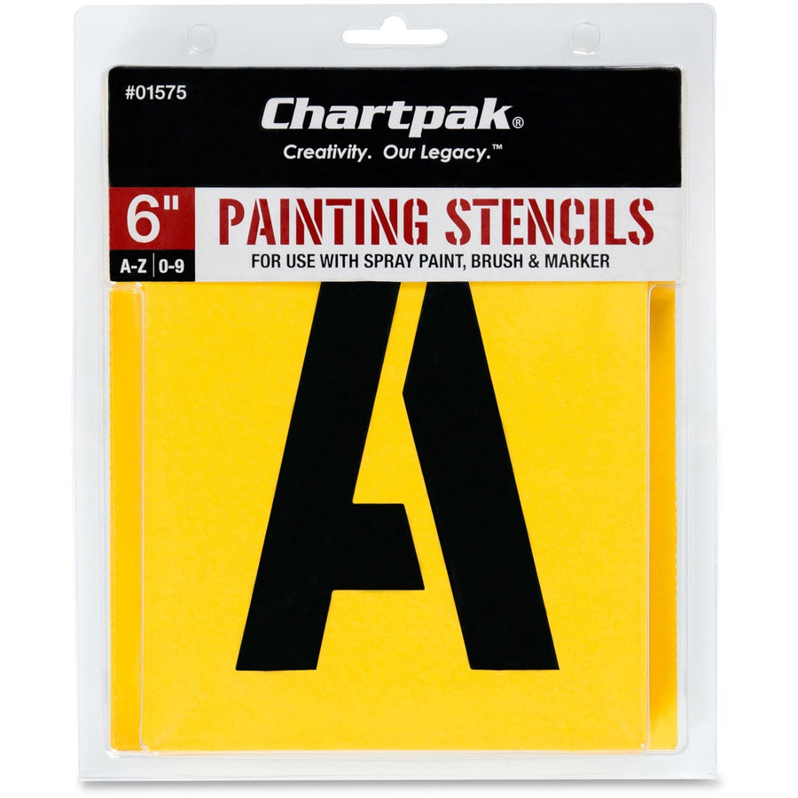 Chartpak Painting Letters/Numbers Stencils, Yellow, 1 Set, CHA01575
