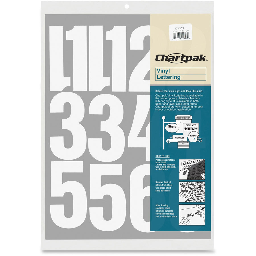 Chartpak Permanent Adhesive Vinyl Numbers, White, Easy to Use, 1 / Pack, CHA01196