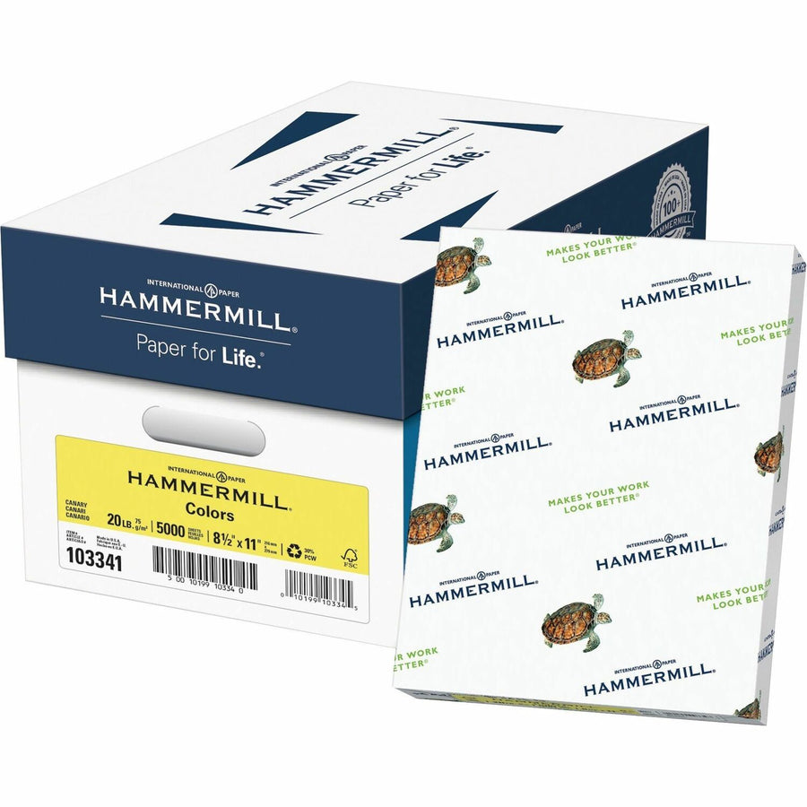 Hammermill Colors Recycled Copy Paper - Canary, Fore, 8.5" x 11", 20 lb, Jam-free, 10 / Pack, HAM10334-1