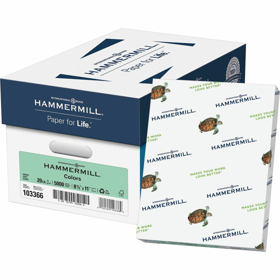 Hammermill Colors Recycled Copy Paper - Green, Fore, 8.5" x 11", 20 lb, Jam-free, 10 / Pack, HAM10336-6