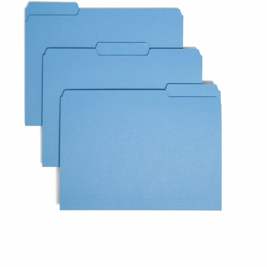Smead 1/3 Tab Cut Letter Interior File Folder, 8.5" Width x 11" Length, Blue, Paper, Assorted, 1/2", 100 / Box, SMD10239