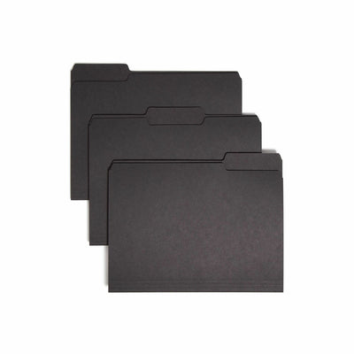 Smead 1/3 Tab Cut Letter Recycled Interior File Folder, Black, 8 1/2" Width x 11" Length, 100 / Box, SMD10243