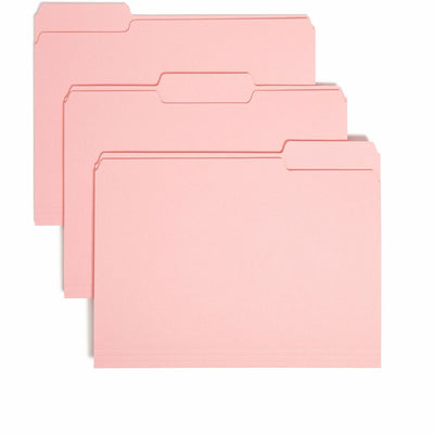 Smead 1/3 Tab Cut Letter Recycled Interior File Folder, Pink, 8 1/2" Width x 11" Length, 100 / Box, SMD10263