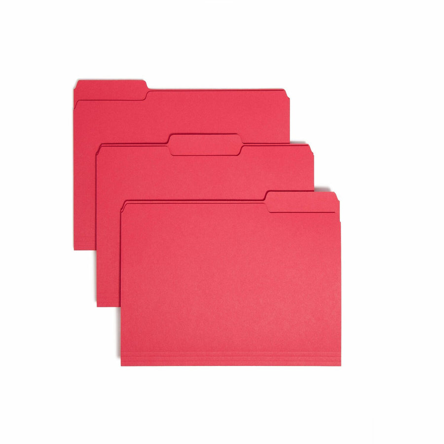 Smead 1/3 Tab Cut Letter Interior File Folder, 8.5" Width x 11" Length, Red, Paper, Assorted, 1/2", 100 / Box, SMD10267
