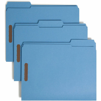 Smead Colored 1/3 Tab Cut Letter Recycled Fastener Folder, Blue, 8 1/2" Width x 11" Length, 50 / Box, SMD12040