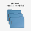 Smead Colored 1/3 Tab Cut Letter Recycled Fastener Folder, Blue, 8 1/2" Width x 11" Length, 50 / Box, SMD12040
