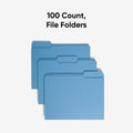 Smead 1/3 Tab Cut Letter Recycled Top Tab File Folder, Blue, 8 1/2" Width x 11" Length, 100 / Box, SMD12043