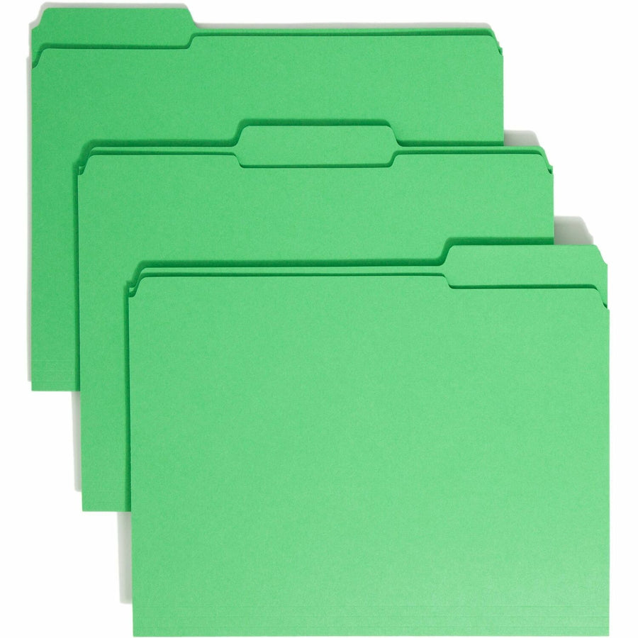 Smead File Folders with Reinforced Tab, Colored, 8.5" Width x 11" Length, Green, 1/3, Assorted, 100 / Box, SMD12134
