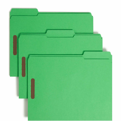 Smead Colored 1/3 Tab Cut Letter Recycled Fastener Folder, Green, 8 1/2" Width x 11" Length, 50 / Box, SMD12140