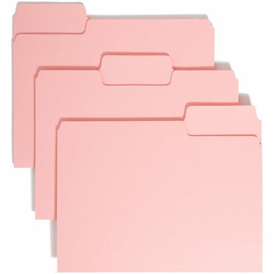 Smead Colored 1/3 Tab Cut Letter Recycled Top Tab File Folder, Pink, 8 1/2" Width x 11" Length, 100 / Box, SMD12643