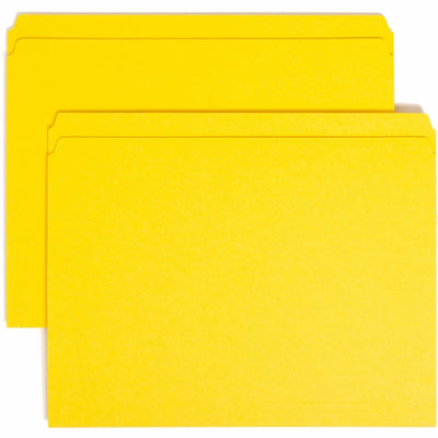 Smead Colored Straight Tab Cut Letter Recycled Top Tab File Folder, Yellow, 8 1/2" Width x 11" Length, 100 / Box, SMD12910