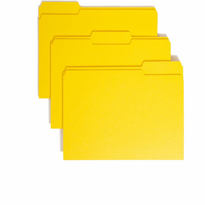 Smead Colored 1/3 Tab Cut Letter Recycled Top Tab File Folder, Yellow, 8 1/2" Width x 11" Length, 100 / Box, SMD12943