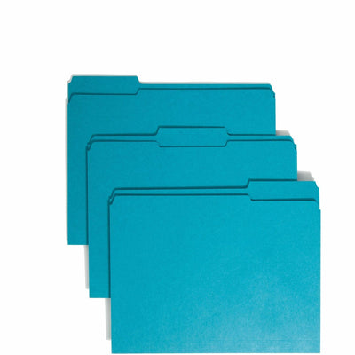 Smead Colored 1/3 Tab Cut Letter Recycled Top Tab File Folder, Teal, 8 1/2" Width x 11" Length, 100 / Box, SMD13134