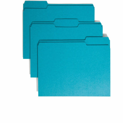 Smead Colored 1/3 Tab Cut Letter Recycled Top Tab File Folder, Teal, 8 1/2" Width x 11" Length, 100 / Box, SMD13143