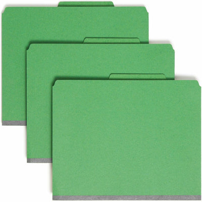 Smead SafeSHIELD 2/5 Tab Cut Letter Recycled Classification Folder, Green, 8 1/2" Width x 11" Length, 10 / Box — view 1