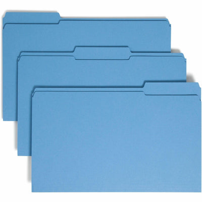 Smead Colored 1/3 Tab Cut Legal Recycled Top Tab File Folder, Blue, 8 1/2" Width x 14" Length, 100 / Box, SMD17034