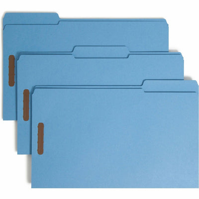 Smead Colored 1/3 Tab Cut Legal Recycled Fastener Folder, Blue, 8 1/2" Width x 14" Length, 50 / Box, SMD17040