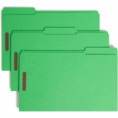 Smead Colored 1/3 Tab Cut Legal Recycled Fastener Folder, Green, 8 1/2" Width x 14" Length, 50 / Box, SMD17140