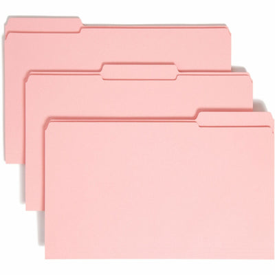 Smead Colored 1/3 Tab Cut Legal Recycled Top Tab File Folder, Pink, 8 1/2" Width x 14" Length, 100 / Box, SMD17634