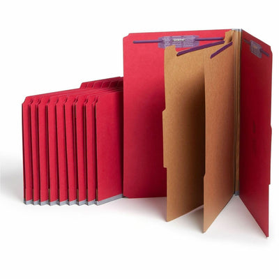 Smead SafeSHIELD 2/5 Tab Cut Legal Recycled Classification Folder, Bright Red, 8 1/2" Width x 14" Length, 10 / Box, SMD19031