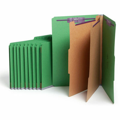Smead SafeSHIELD 2/5 Tab Cut Legal Recycled Classification Folder, Green, 8 1/2" Width x 14" Length, 10 / Box — view 1
