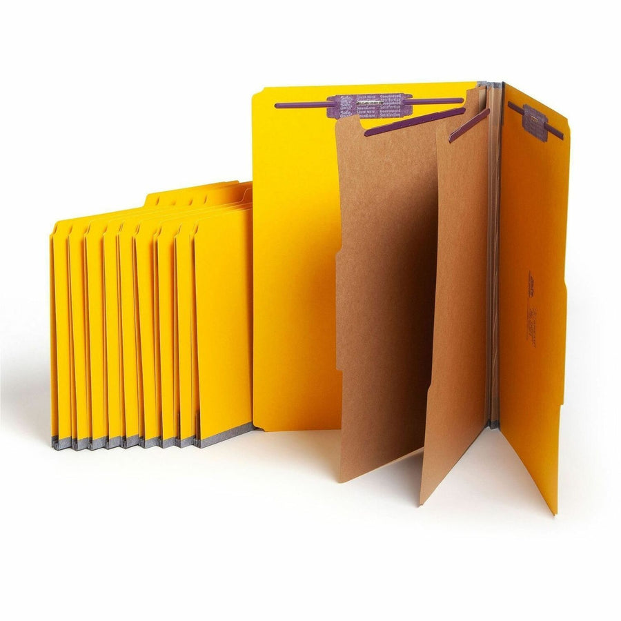 Smead Pressboard Classification File Folder with SafeSHIELD Fasteners, 8.5" Width x 14" Length, Yellow, 2/5, Right of Center, SMD19034