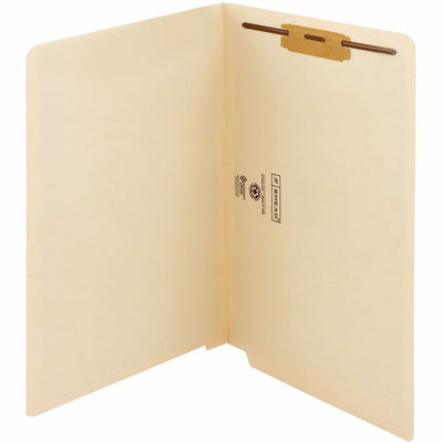 Smead Straight Tab Cut Legal Recycled Fastener Folder, Manila, 8 1/2" Width x 14" Length, 50 / Box, SMD37110