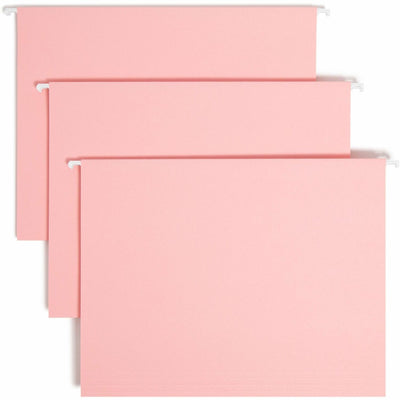 Smead Colored 1/5 Tab Cut Letter Recycled Hanging Folder, Pink, 8 1/2" Width x 11" Length, 25 / Box, SMD64066