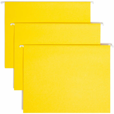 Smead Colored 1/5 Tab Cut Letter Recycled Hanging Folder, Yellow, 8 1/2" Width x 11" Length, 25 / Box, SMD64069