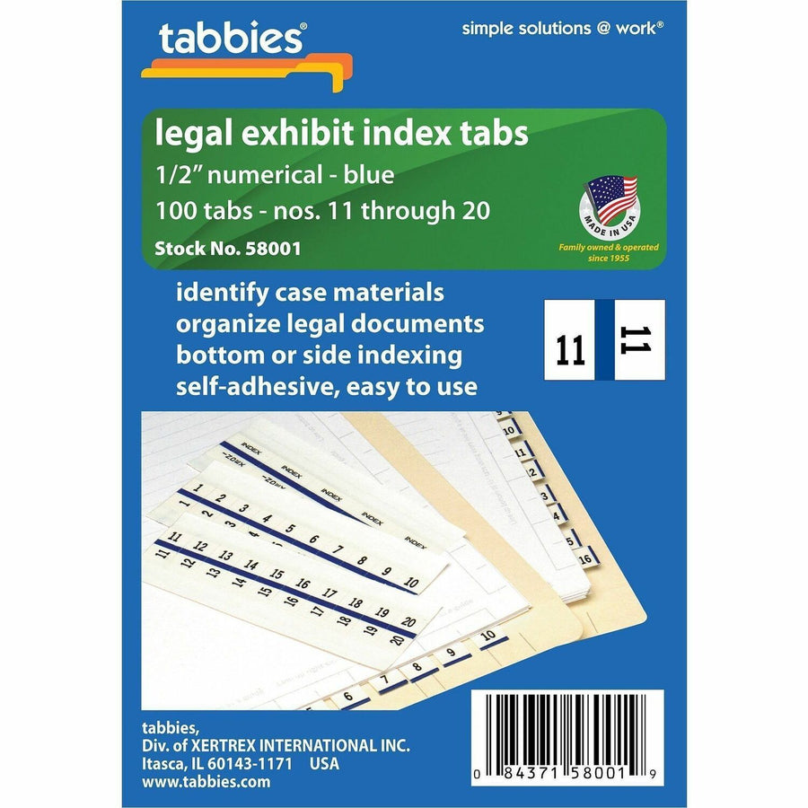 Tabbies Legal Index Divider Tabs, White, Laminated Tab, 100 / Pack, TAB58001