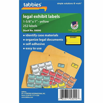 Tabbies Color-coded Legal Exhibit Labels, Yellow, 252 / Pack, TAB58090