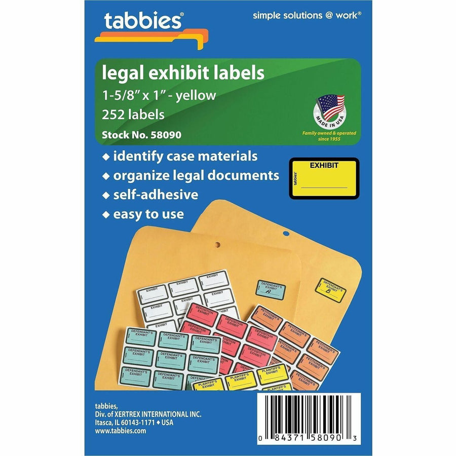 Tabbies Color-coded Legal Exhibit Labels, Yellow, 252 / Pack, TAB58090
