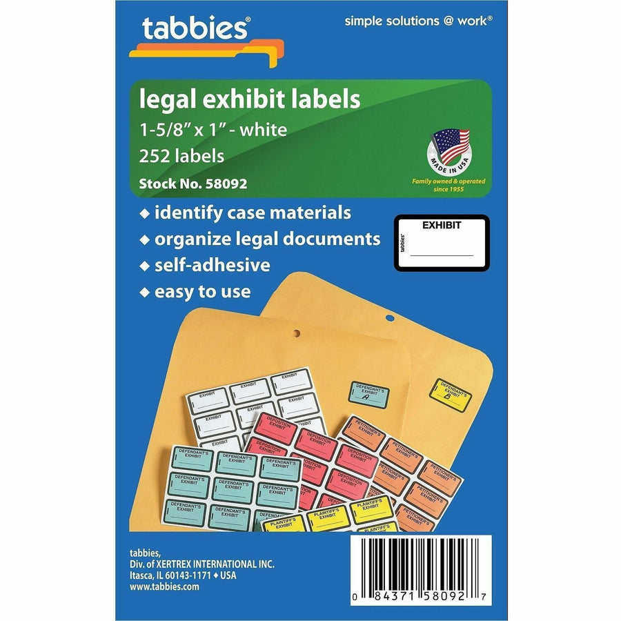 Tabbies Color-coded Legal Exhibit Labels, White, 252 / Pack, TAB58092